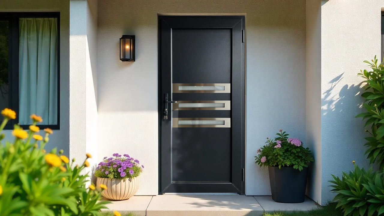 La porta d'ingresso con pannelli HPL